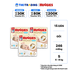 Combo 3 gói Tã/bỉm dán sơ sinh Huggies Skin Perfect  S 80+2 miếng với 2 vùng thấm giảm kích ứng da