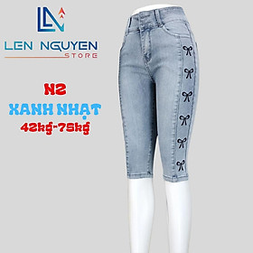 N2_Quần jean nữ, ngố 7 tất, lưng cao, quần bò nữ dáng ôm, quần rin nữ có big size, cho 42kg đến 75kg,LEN NGUYEN STORE - Xanh Nhạt