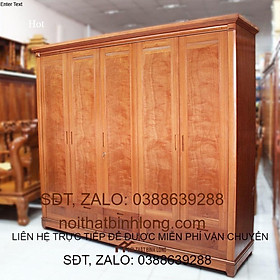 TỦ QUẦN ÁO GỖ XOAN ĐÀO 5 CÁNH 2,1M