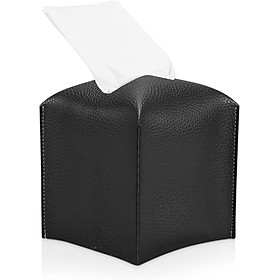 Hộp khăn tay trang trí hộp khăn tay vuông hộp hộp khăn tay pu halkerchief pu handkerchief với giấy rattan giấy để trang trí nhà và bàn làm việc (màu đen)