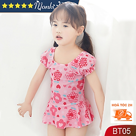 Đồ bơi liền thân bé gái váy xòe dễ thương, áo tắm trẻ em đẹp, thun bơi lạnh mịn mát, co giãn cao, bé mặc thoải mái dễ chịu, tặng kèm mũ bơi | BT05