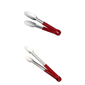 2Pcs Kitchen Tongs with Red Handle Stainless Steel Food Serving Light Weight