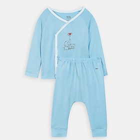 Bộ quần áo dài tay cúc bấm chéo màu trơn Boube - Chất liệu Petit mềm mịn - Size Newborn dành cho bé từ 0-3M