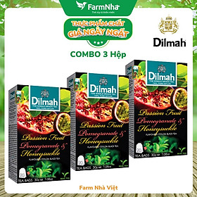 (Combo 3 Hộp) Trà Dilmah Passion Fruit Pomegranade & Honeysuckle Hương Chanh Dây, Lựu, Kim Ngân Hoa Túi Lọc 30g 20 túi x 1.5g