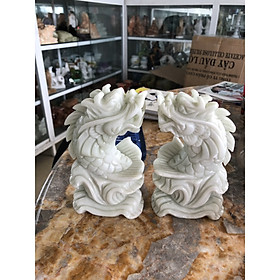 Mua Cặp cá Chép hóa Rồng phong thủy đá cẩm thạch trắng xanh - Cao 15cm