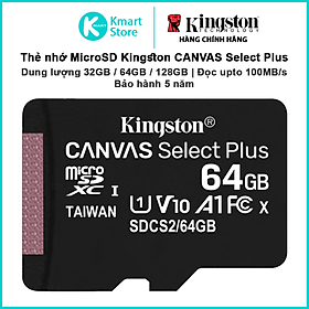 Mua Thẻ nhớ microSDHC Kingston Canvas Select Plus Android A1 UHS-I Class 10 tốc độ tới 100MB/s SDCS2 - Hàng Chính Hãng