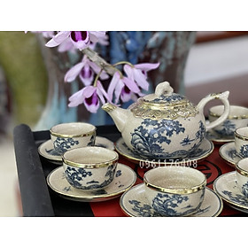 Bộ ấm chén men rạn bọc đồng gốm sứ Bát Tràng (bộ bình uống trà, bình trà)