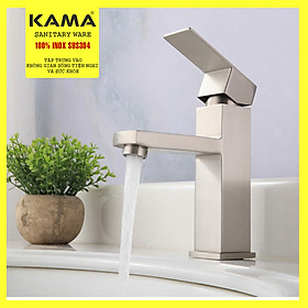 Mua Vòi lavabo vuông nóng lạnh inox 304 KAMA VC05 - thân cao 20 cm  cân nặng 750gr  tặng kèm bộ dây cấp nước nóng lạnh 60 cm  vòi chậu rửa mặt nóng lạnh phù hợp với mọi lavabo