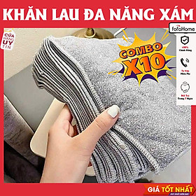 Set 10 Khăn Lau Đa Năng Bằng Sợi Than Tre Siêu Thấm Hút Kháng Khuẩn Hình Vuông Màu Xám Khói -Hàng chính hãng