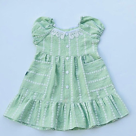 Đầm bé gái họa tiết Caro nhí xanh cốm cổ thuyền cotton - AICDBGEMOBK2 - AIN Closet