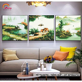 Mua Tranh sơn dầu số hóa tô màu theo số Gam - Bộ ba bức tranh làng quê nông thôn thôn quê yên bình mã TQ1067SS