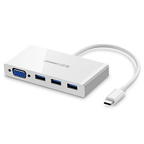 Mua Cáp chuyển đổi USB-C Sang VGA Full HD 1080P + 3 cổng USB 3.0 Vỏ nhựa dài 15cm màu Trắng Ugreen TC40375MM133 Hàng chính hãng.