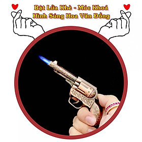 Mua Hột quẹt bật lửa khè móc khóa hình súng hoa văn đồng (size: 10.5cm) - (xài gas)