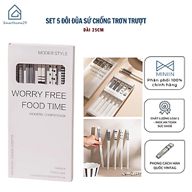 Mua Set 5 Đôi Đũa Gốm Màu Trắng Vân Đá Sang Trọng Cao Cấp Phong Cách HÀN QUỐC 25cm Kèm Hộp Dùng Để Biếu Hoặc Tặng Quà - HÀNG CHÍNH HÃNG MINIIN