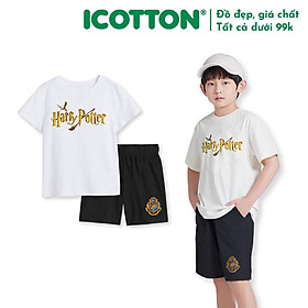 Bộ cộc tay bé trai Icotton hình Harry Potter màu Trắng BT164 - Trắng quần đen