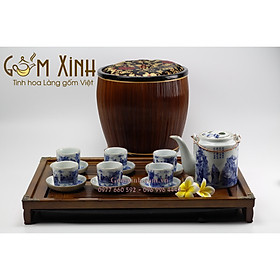 Mua Bao ủ ấm Bát Tràng_giỏ ủ ấm kèm bộ tích 0.75 lít men Lam Cổ vàng kim