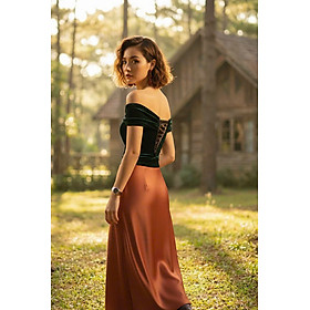  Áo Kiểu Nữ Cao Cấp Áo Trễ Vai Nhung Xanh Thời trang thiết kế Hity TOP115