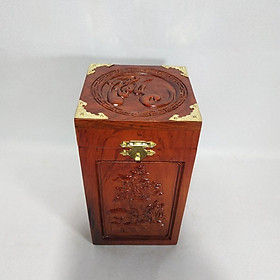 Hộp đựng trà gỗ hương cao cấp trạm khắc chữ Phúc chiện tứ diện độc đáo