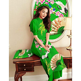 Áo dài cách tân tay bồng in 3D họa tiết cánh quạt AD011 - Lady Fashion