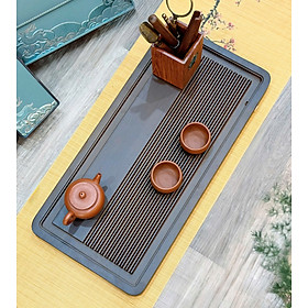 KHAY TRÀ TRE NGUYÊN KHỐI - ĐEN TỐI GIẢN - KÍCH THƯỚC 50x28x3CM - KÈM ỐNG DẪN NƯỚC - TEA TRAY