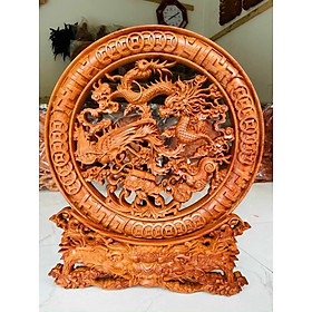 Mua Đĩa trạm khắc tứ linh trang trí phong thủy bằng gỗ hương đá kt mặt tròn 40×4cm
