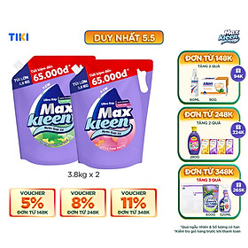 Combo Túi Nước Giặt Xả MaxKleen 3.8kg Vườn Sớm mai + Túi Nước Giặt Xả MaxKleen 3.8kg Huyền Diệu/Hoa Nắng