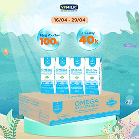 Sữa Dinh Dưỡng Tiệt Trùng VPMilk Omega Ít Đường dạng hộp cho bé trên 1 tuổi 180ml (thùng 48 hộp)