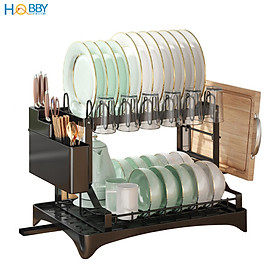 Kệ chén 2 tầng đa năng 3 trong 1 sơn đen Hobby home decor KC6