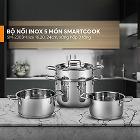 Mua Bộ nồi inox 5 món Smartcook SM2303 (3 nồi  1 xửng hấp 3 tầng  1 vung kính 3 tầng) - Hàng chính hãng