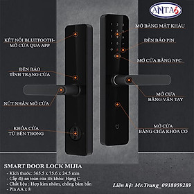 Khóa cửa vân tay thông minh Smart Door Lock Mijia - Mở cửa NFC, Bluetooth, mật khẩu, mật khẩu tạm thời, chìa khóa, chuông báo động từ xa, chống phá khóa, theo dõi từ xa với ứng dụng Mi Home, cổng sạc Type-C, 8 pin AA