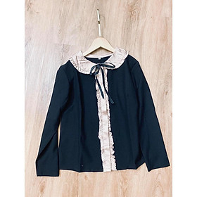 Áo sơ mi nữ cổ bèo phối nơ đen dài tay chất umi nhật thời trang Banamo Fashion 396