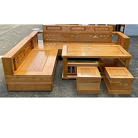 Mua Bộ sofa góc L Gỗ Sồi  Mặt liền. Bàn ghế sofa hiện đại hoa thủy gỗ sồi nga 5 món
