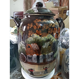 Mua Hũ đựng rượu gạo men nâu vẽ phong cảnh Bát Tràng loại 30L