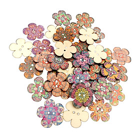 100pcs Mixed Random Flower Painting Wooden Retro Buttons Assorted