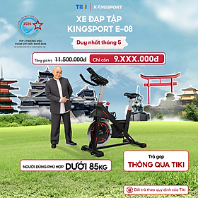 Xe đạp tập KINGSPORT Stronger E-08 bánh đà 6kg, kháng lực từ tính êm ái, tích hợp đồng hồ đo lường chỉ số, cân nặng phù hợp từ 80-85kg