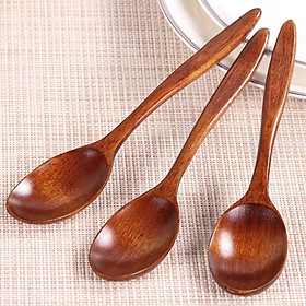 Korean Style Wood Long Handle Round Spoons For Soup Cooking Mixing Stirr Honey Coffee Spoon Teaspoons Cooking Kitchen Supplies