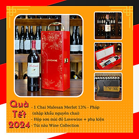 Hộp sơn mài Lovewine 1 chai rượu vang Pháp Malesan Merlot