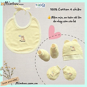 COMBO nón, yếm, bao tay chân bo sơ sinh thương hiệu Mintuu, chất liệu cotton 4 chiều cao cấp
