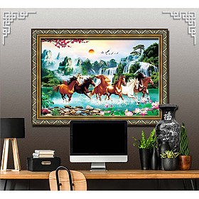 Bức tranh ngựa treo tường bát mã - MÃ ĐÁO THÀNH CÔNG chất liệu in vải lụa hoặc giấy ảnh bóng gương Mã số:L8F-00401595L8