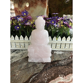 Tượng Phật Thích Ca ngồi đài sen đá thạch anh hồng - Cao 20cm