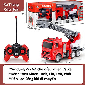 Xe cứu hoả điều khiển từ xa phun nước bằng tay, bộ đồ chơi xe cứu hoả điều khiển có pin sạc dành cho bé