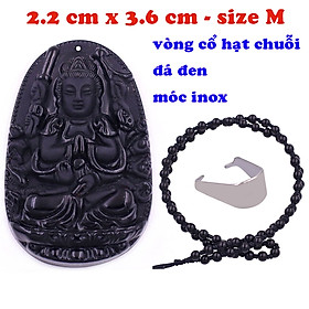 Mặt Phật Thiên thủ thiên nhãn thạch anh đen 3.6 cm kèm vòng cổ hạt chuỗi đá đen - mặt dây chuyền size M, Mặt Phật bản mệnh, Quan âm bồ tát