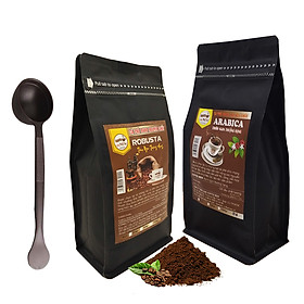Combo 2 gói 500g cà phê robusta & arabica - tặng thìa đong cà phê - hương thơm nồng - vị chua thanh - coffee new