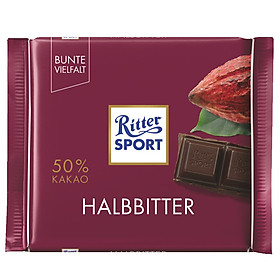 Combo 6 thanh Chocolate Ritter Sport Halbbitter vị đắng 100gr 50% Cacao