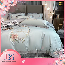 Set lụa 4 món cao cấp LYG Home Bedding Furniture mềm mịn tặng 02 ruột gối bông Micro
