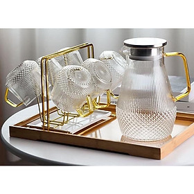 Bộ bình thủy tinh đựng nước uống kèm 6 cốc quai vàng chịu nhệt cao cấp - ANTH503