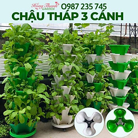 Chậu Tháp (7 Tầng), Tháp Trồng Rau Hữu Cơ/ Tháp Trồng Hoa / Dâu Tây - Nhựa Cao Cấp, Tiện Lợi, Tiết Kiệm Không Gian, Trang Trí Nội Thất, Sân Vườn (màu xanh, trắng, mix màu xanh - trắng)