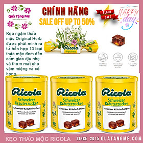 Kẹo ngậm đau họng Ricola Shweizer Krauterzucker tạo cam giac diu nhẹ và thơm mat miêng va cô hong - QuaTangMe Extaste - 3 Hôp x 250g