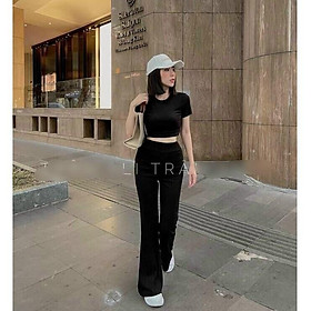 Sét bộ thể thao áo croptop và quần dài ôm ống loe siêu chất