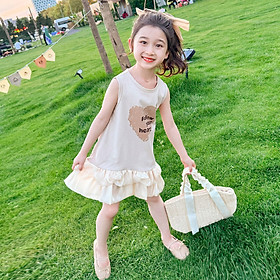 Hình ảnh Váy hè cho bé gái sát nách 2-7 tuổi in chữ Followw chân ren vải co giãn thấm hút mồ hôi kiểu dáng điệu đà